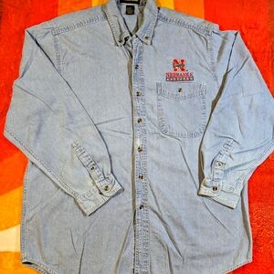 Nebraska Cornhuskers Denim Shirt, Women's LG, Classic Button Down College Gear